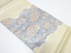 アンティーク　斜め格子に桐唐草模様刺繍袋帯（材料）